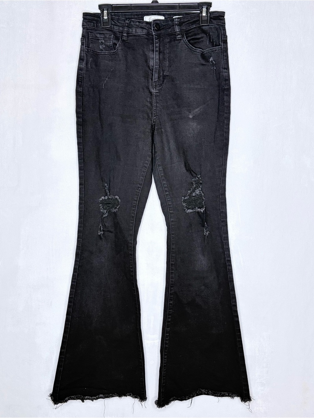 Kancan Black Distressed Kurvy Flare Jeans - Picture 2 of 7